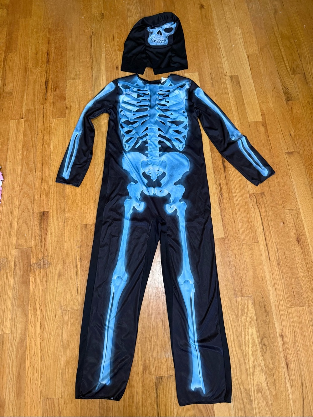 Kids Black & Blue Glow Skeleton Costume with Skull Hood